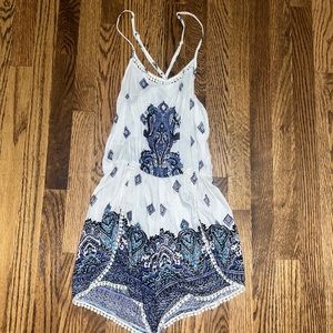 Women’s Angie white and blue patterned romper jumpsuit